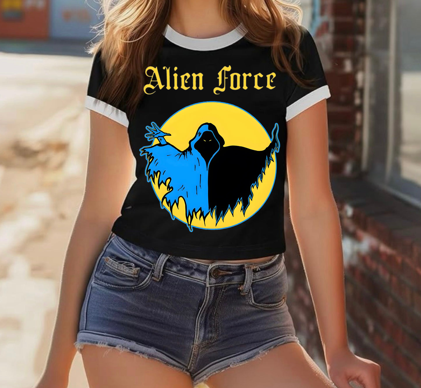 Ringer Crewneck Crop Top (Alien Force)