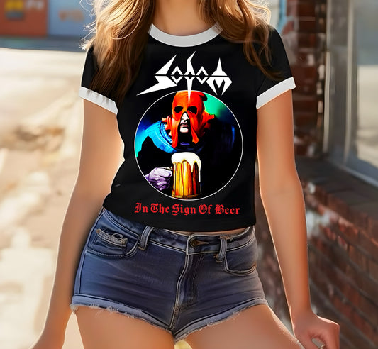 Ringer Crewneck Crop Top (Sodom-In The Sign Of Beer)
