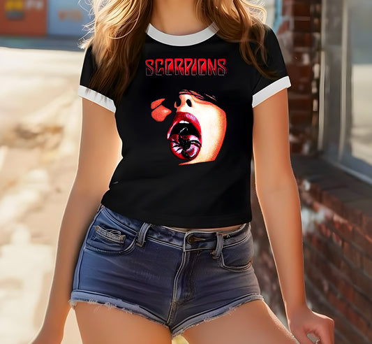 Ringer Crewneck Crop Top (Scorpions)