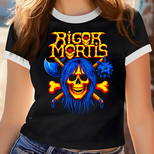Rigor Mortis White Ringer Crop Top