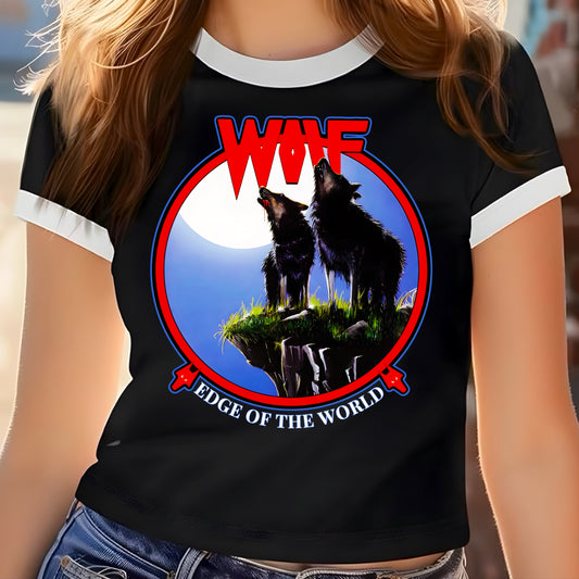 Wolf White Ringer Crop Top