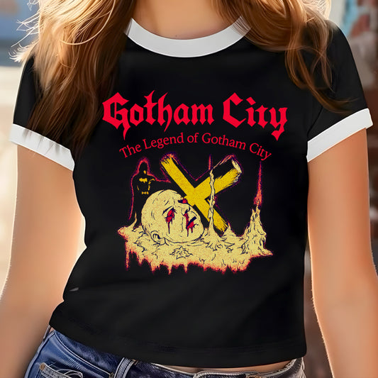 Gotham City White Ringer Crop Top