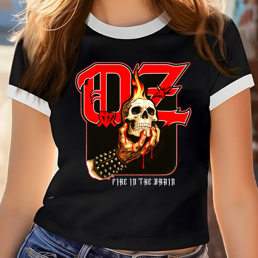 Oz Fire In The Brain White Ringer Crop Top