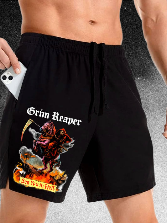 Versatile Gym & Streetwear Shorts (Grim Reaper)
